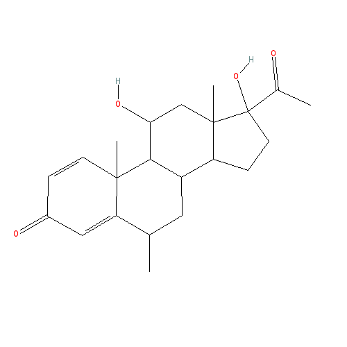 Chemical structure of 11,17-Dihydroxy-6-methylpregna-1,4-diene-3,20-dione