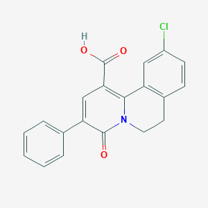 Chemical structure of 10-chloro-4-oxo-3-phenyl-6,7-dihydrobenzo[a]quinolizine-1-carboxylic acid