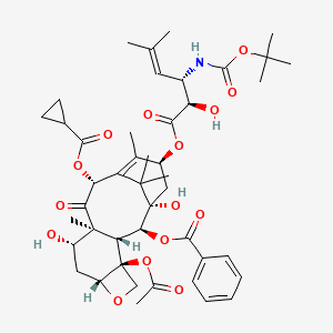 Chemical structure of 10-(Cyclopropylcarbonyl)-3'-dephenyl-3'-(2-methyl-2-propenyl)docetaxel