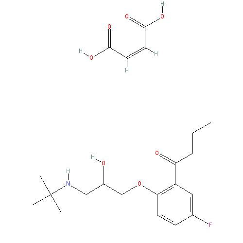 Chemical structure of 1-[5-FLUORO-2-[2-HYDROXY-3-(TERT-BUTYLAMINO)PROPOXY]PHENYL]BUTAN-1-ONE MALEATE