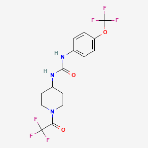 Chemical structure of 1-[1-(Trifluoroacetyl)-4-piperidinyl]-3-[4-(trifluoromethoxy)phenyl]urea