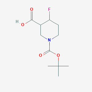 Chemical structure of 1-(Tert-butoxycarbonyl)-4-fluoropiperidine-3-carboxylic acid