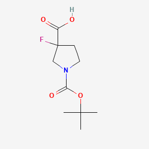 Chemical structure of 1-[(tert-butoxy)carbonyl]-3-fluoropyrrolidine-3-carboxylicacid