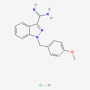 Chemical structure of 1-[(4-methoxyphenyl)methyl]-1H-indazole-3-carboximidamide hydrochloride