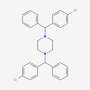 Chemical structure of 1,4-Bis((4-chlorophenyl)(phenyl)methyl)piperazine dihydrochloride