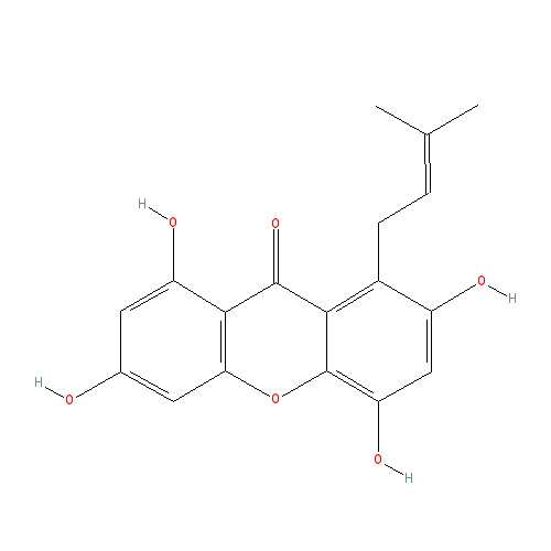 Chemical structure of 1,3,5,7-Tetrahydroxy-8-prenylxanthone