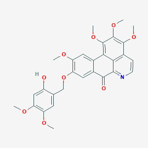 Chemical structure of 1,2,3,10-Tetramethoxy-9-(2-hydroxy-4,5-dimethoxybenzyloxy)oxoaporphine
