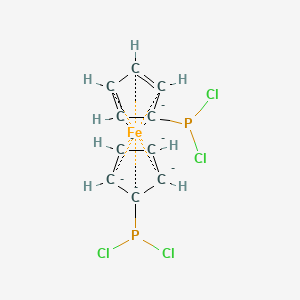 Chemical structure of 1,1'-Bis(dichlorophosphino)ferrocene