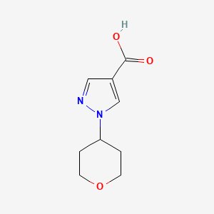 Chemical structure of 1-(oxan-4-yl)-1H-pyrazole-4-carboxylic acid