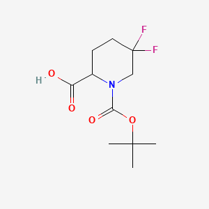 Chemical structure of 1-(tert-Butoxycarbonyl)-5,5-difluoropiperidine-2-carboxylic acid