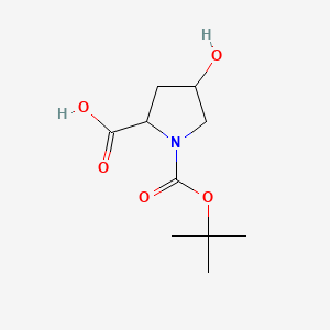 Chemical structure of 1-(tert-butoxycarbonyl)-4-hydroxypyrrolidine-2-carboxylic acid