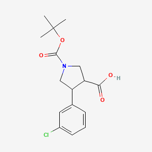 Chemical structure of 1-(tert-Butoxycarbonyl)-4-(3-chlorophenyl)pyrrolidine-3-carboxylic acid