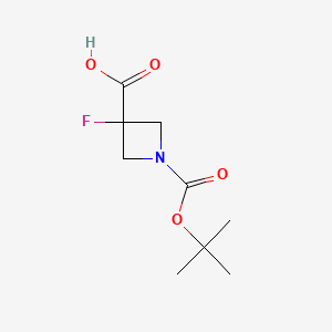 Chemical structure of 1-(tert-Butoxycarbonyl)-3-fluoroazetidine-3-carboxylic acid