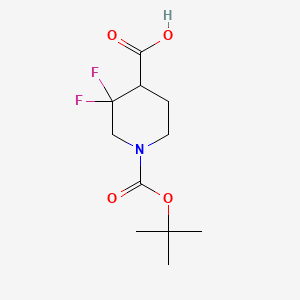 Chemical structure of 1-Boc-3,3-difluoropiperidin-4-carboxylic acid