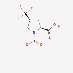 Chemical structure of 1-(tert-Butoxycarbonyl)-3-(trifluoromethyl)pyrrolidine-3-carboxylic acid