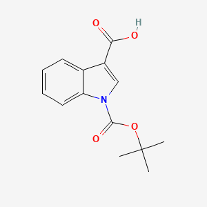 Chemical structure of 1-(tert-Butoxycarbonyl)-1H-indole-3-carboxylic acid