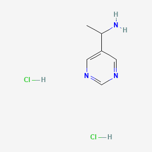 Chemical structure of 1-(Pyrimidin-5-yl)ethan-1-amine dihydrochloride