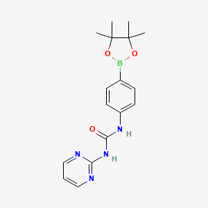 Chemical structure of 1-(pyrimidin-2-yl)-3-(4-(4,4,5,5-tetramethyl-1,3,2-dioxaborolan-2-yl)phenyl)urea