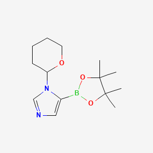 Chemical structure of 1-(oxan-2-yl)-5-(tetramethyl-1,3,2-dioxaborolan-2-yl)-1h-imidazole