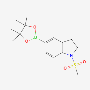 Chemical structure of 1-(Methylsulfonyl)-5-(4,4,5,5-tetramethyl-1,3,2-dioxaborolan-2-yl)indoline