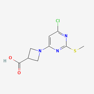 Chemical structure of 1-(6-Chloro-2-(methylthio)pyrimidin-4-yl)azetidine-3-carboxylic acid