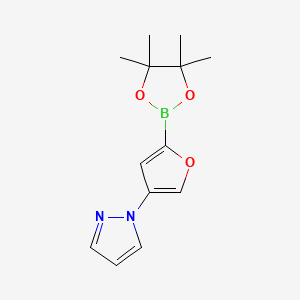 Chemical structure of 1-(5-(4,4,5,5-Tetramethyl-1,3,2-dioxaborolan-2-yl)furan-3-yl)-1H-pyrazole