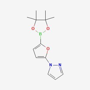 Chemical structure of 1-(5-(4,4,5,5-Tetramethyl-1,3,2-dioxaborolan-2-yl)furan-2-yl)-1H-pyrazole