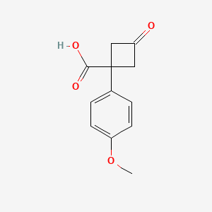 Chemical structure of 1-(4-Methoxyphenyl)-3-oxocyclobutanecarboxylic Acid