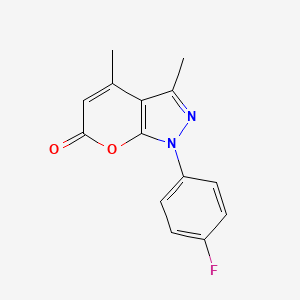 Chemical structure of 1-(4-Fluorophenyl)-3,4-dimethylpyrano[2,3-c]pyrazol-6(1H)-one