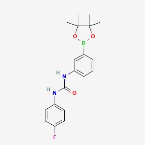 Chemical structure of 1-(4-fluorophenyl)-3-(3-(4,4,5,5-tetramethyl-1,3,2-dioxaborolan-2-yl)phenyl)urea
