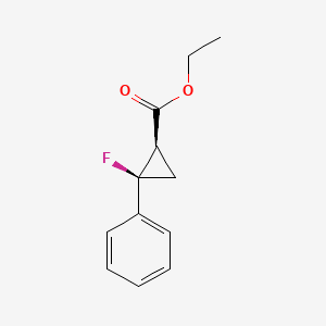 Chemical structure of 1-(4-fluorophenyl)-2,2-dimethylcyclopropane-1-carboxylic acid