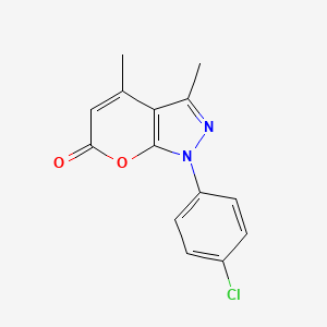 Chemical structure of 1-(4-Chlorophenyl)-3,4-dimethylpyrano[2,3-c]pyrazol-6(1H)-one