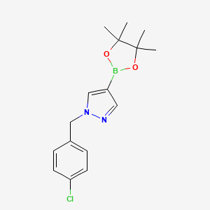 Chemical structure of 1-(4-Chlorobenzyl)-4-(4,4,5,5-tetramethyl-1,3,2-dioxaborolan-2-yl)-1H-pyrazole