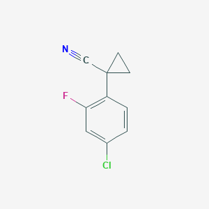 Chemical structure of 1-(4-chloro-2-fluorophenyl)cyclopropane-1-carbonitrile