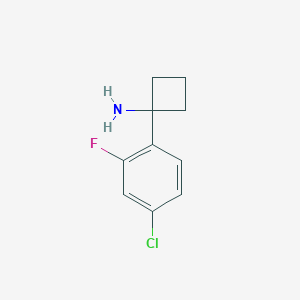 Chemical structure of 1-(4-chloro-2-fluorophenyl)cyclobutan-1-amine hydrochloride