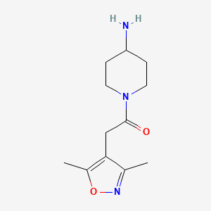 Chemical structure of 1-(4-aminopiperidin-1-yl)-2-(3,5-dimethylisoxazol-4-yl)ethan-1-one