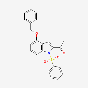 Chemical structure of 1-(4-(Benzyloxy)-1-(phenylsulfonyl)-1H-indol-2-yl)ethanone
