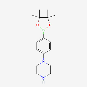 Chemical structure of 1-(4-(4,4,5,5-Tetramethyl-1,3,2-dioxaborolan-2-yl)phenyl)piperazine