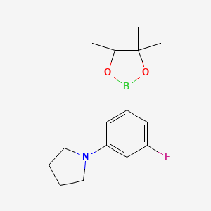 Chemical structure of 1-(3-Fluoro-5-(4,4,5,5-tetramethyl-1,3,2-dioxaborolan-2-yl)phenyl)pyrrolidine