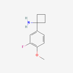 Chemical structure of 1-(3-fluoro-4-methoxyphenyl)cyclobutan-1-amine hydrochloride