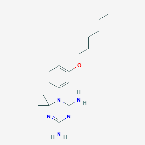Chemical structure of 1-(3-(hexyloxy)phenyl)-6,6-dimethyl-1,6-dihydro-1,3,5-triazine-2,4-diamine