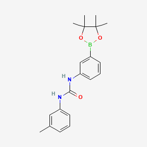 Chemical structure of 1-(3-(4,4,5,5-tetramethyl-1,3,2-dioxaborolan-2-yl)phenyl)-3-(m-tolyl)urea