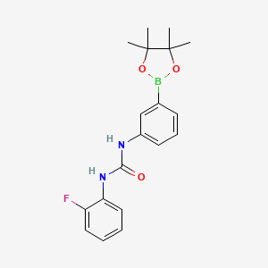 Chemical structure of 1-(2-fluorophenyl)-3-(3-(4,4,5,5-tetramethyl-1,3,2-dioxaborolan-2-yl)phenyl)urea