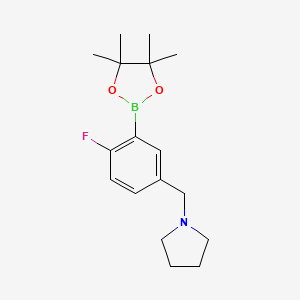 Chemical structure of 1-(2-Fluoro-3-(4,4,5,5-tetramethyl-1,3,2-dioxaborolan-2-yl)benzyl)pyrrolidine