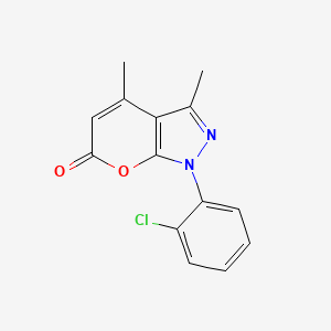 Chemical structure of 1-(2-Chlorophenyl)-3,4-dimethylpyrano[2,3-c]pyrazol-6(1H)-one