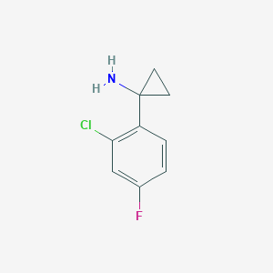 Chemical structure of 1-(2-chloro-4-fluorophenyl)cyclopropan-1-amine hydrochloride