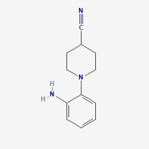 Chemical structure of 1-(2-aminophenyl)piperidine-4-carbonitrile