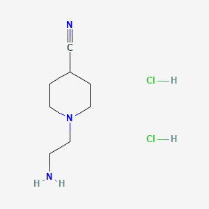 Chemical structure of 1-(2-Aminoethyl)piperidine-4-carbonitrile dihydrochloride