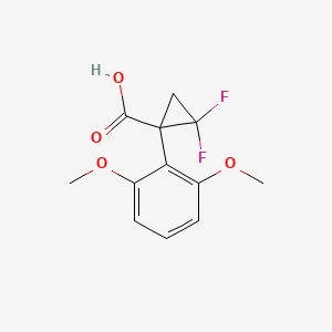 Chemical structure of 1-(2,6-dimethoxyphenyl)-2,2-difluorocyclopropane-1-carboxylic acid