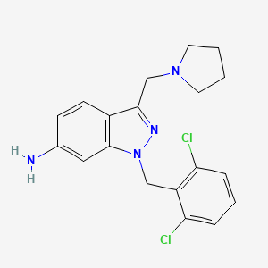 Chemical structure of 1-(2,6-Dichlorobenzyl)-3-(pyrrolidin-1-ylmethyl)-1H-indazol-6-amine